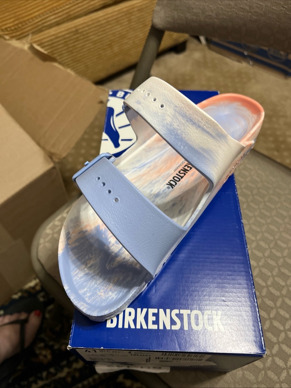 Birkenstock Arizona Two-Strap Slide Sandal in Pastel Tie-Dye